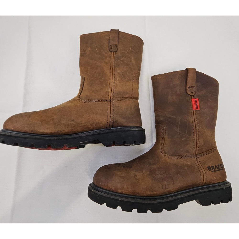 Brazos Mens Brown Leather Waterproof Work Boots Slip Resistant FWBWWR4000 9.5D